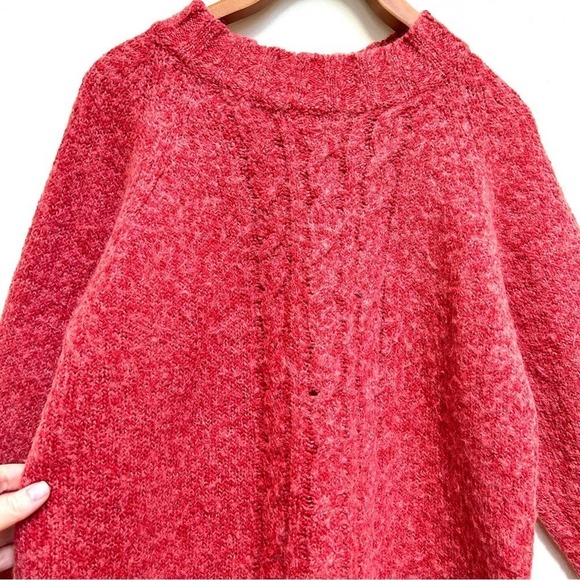 Vintage 90s Wool Blend Cable Knit Memphis Jones Pink Red Sweater, Size Large - Picture 4 of 12